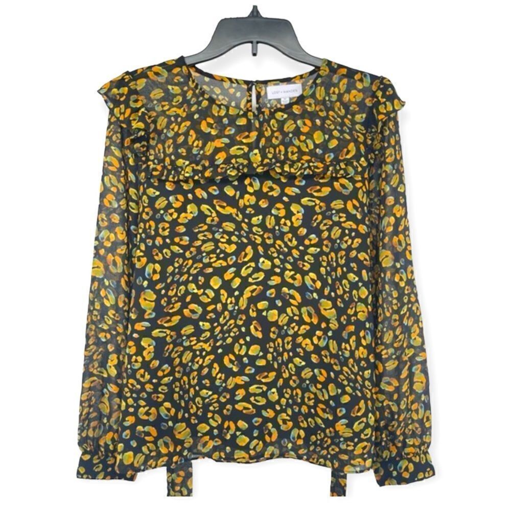 Lost + Wander Women’s Leopard Print Ruffle Long Sleeve Chiffon Blouse Medium